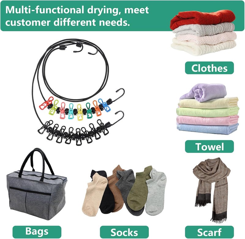 Tekeviss Retractable Portable Clothesline for Travel,2 Packs of Portable Clothesline with 8 clothespins,2 Packs of Disposable Compressed Towels,Suitable for Indoor Clothesline, Outdoor Camping Accessories - Image 3